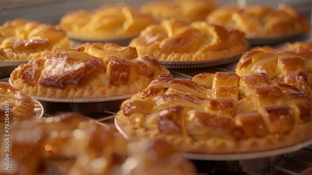 A closeup of a tray of freshly baked apple pies a classic dessert for Independence Day. A closeup of a tray of freshly baked apple pies a classic dessert for Independence Day.