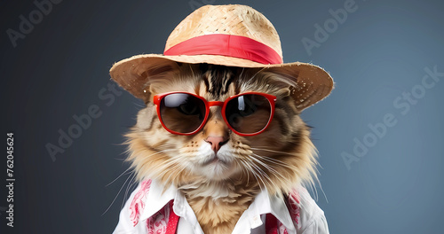 Beautiful funny cat in shirt and glasses