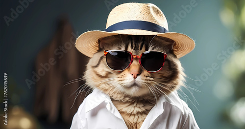 Beautiful funny cat in shirt and glasses
