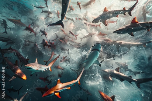 Sharks in a Dramatic Feeding Display photo