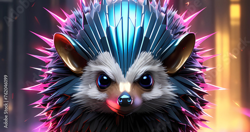 Abstract futuristic hedgehog cyborg background. Fantastic technology photo