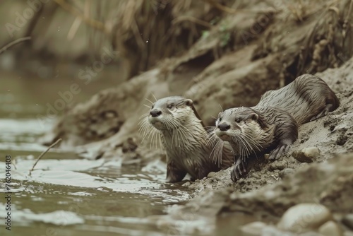 Otters Mastering the River Slide