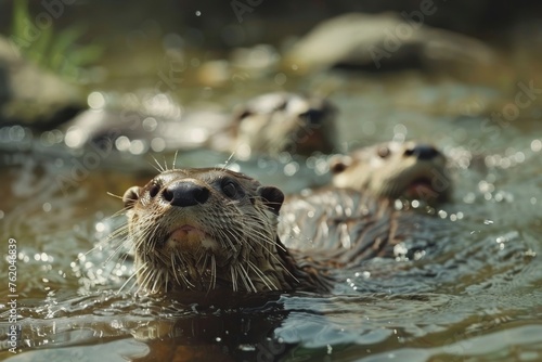 A Family of River Otters at Play