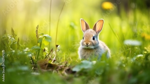 rabbits in the meadow in the afternoon 