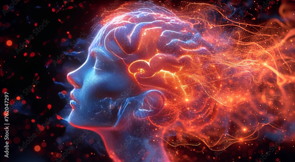 3d illustration showing active brain and energetic Human head with glowing neurons in brain Esoteric and meditation concept Connection with other worlds. AI Generative 3d illustration showing active brain and energetic Human head with glowing neurons in brain Esoteric and meditation concept Connection with other worlds. AI Generative