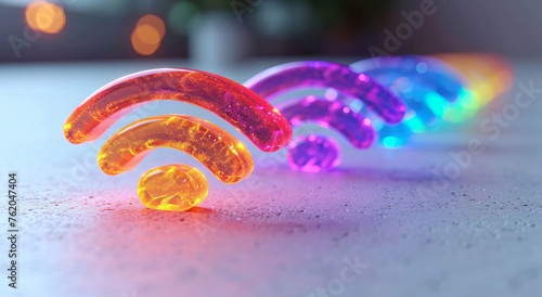 Colorful 3D renders wi-fi icons line isolated on background photo