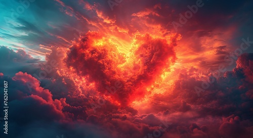 A sky opening in the shape of a heart surrounded by clouds or clouds. Backdrop with selective focus and copy space © OPGVN