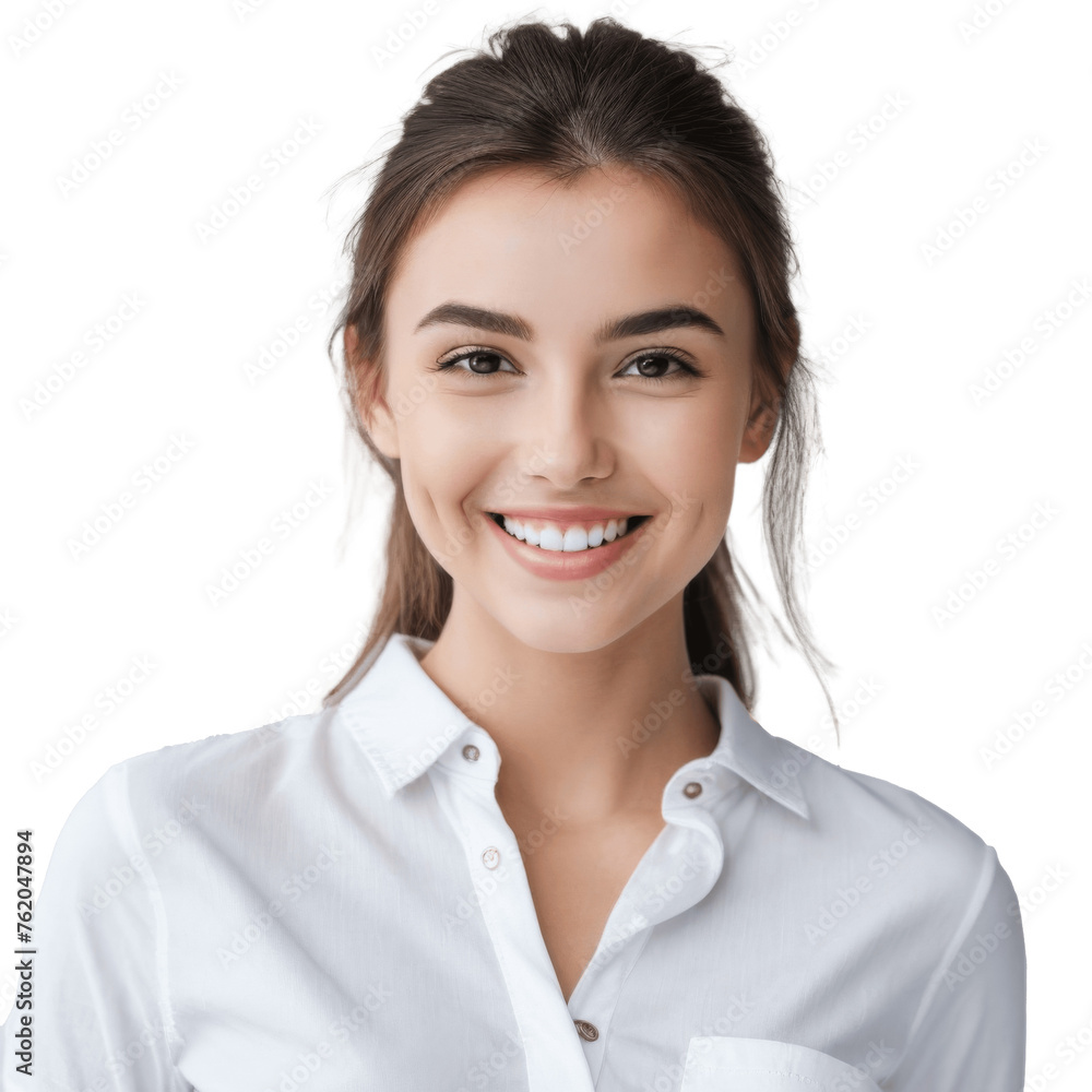 portrait of a smiling woman in white shirt isolated on transparent background portrait of a smiling woman in white shirt isolated on transparent background