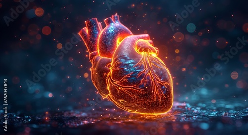 Lifelike portrayal, accurate anatomy, medical illustration, cardiovascular system, biology, educational diagram, scientific visualization. Generated by AI. human heart