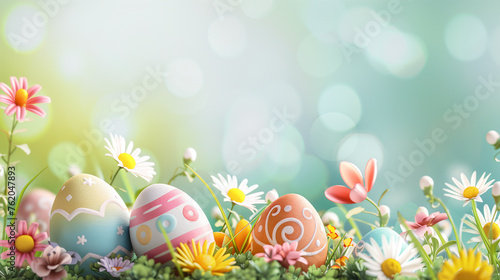 Colorful Easter Eggs in Spring Garden