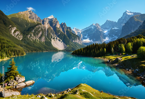 Majestic Alpine Lake with Mountain Reflection