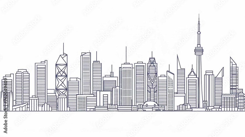 The outline of a city skyline in one continuous stroke.