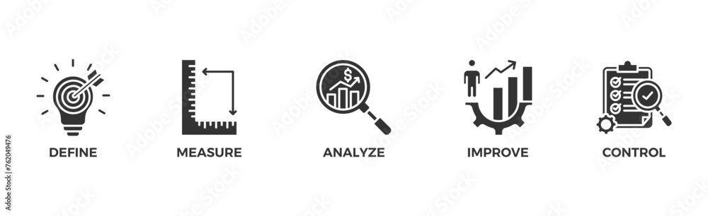 Lean six sigma banner web icon vector illustration concept for process improvement with icon of define, measure, analyze, improve, and control Lean six sigma banner web icon vector illustration concept for process improvement with icon of define, measure, analyze, improve, and control