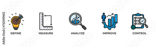 Lean six sigma banner web icon vector illustration concept for process improvement with icon of define, measure, analyze, improve, and control	