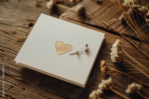 Minimalist design with a simple gold foil heart of wedding card