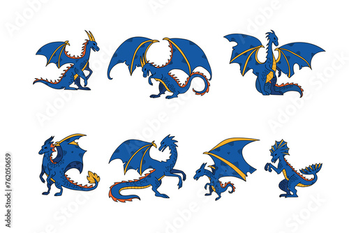 Hand Drawn dragon character in flat style