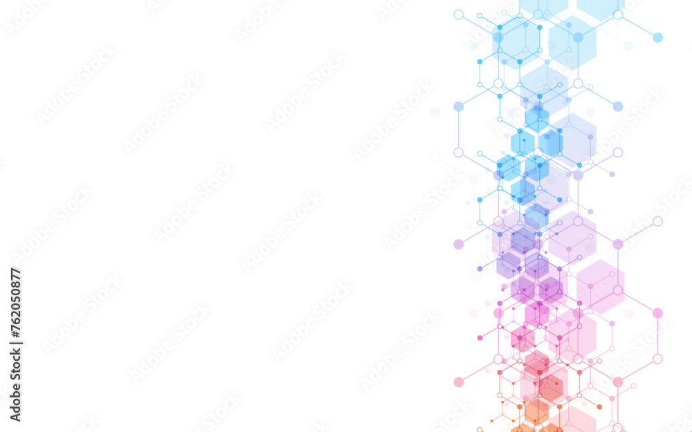 Hexagons pattern background. Genetic research, molecular structure. Chemical engineering. Concept of innovation technology. Used for design healthcare, science and medicine background Hexagons pattern background. Genetic research, molecular structure. Chemical engineering. Concept of innovation technology. Used for design healthcare, science and medicine background