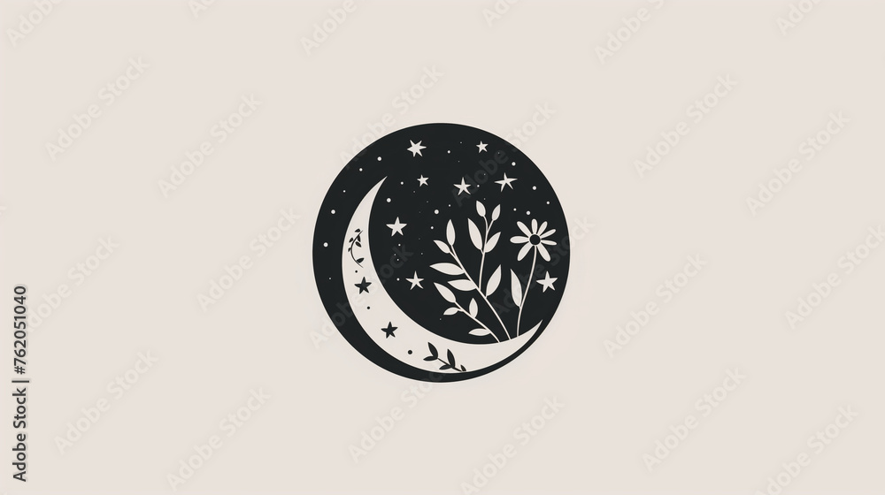 Crescent Moon and Flowers Illustration