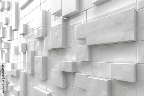 Modern wall with white 3D tiles polished rectangular blocks