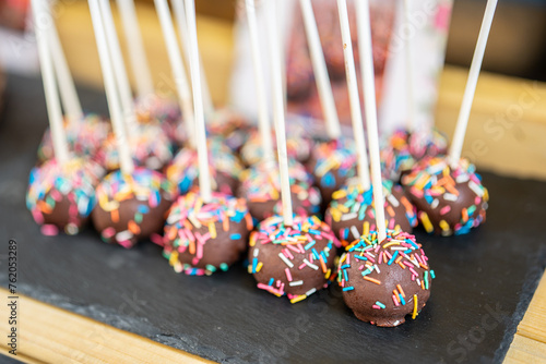 Homemade chocolate truffles covered with sprinkles