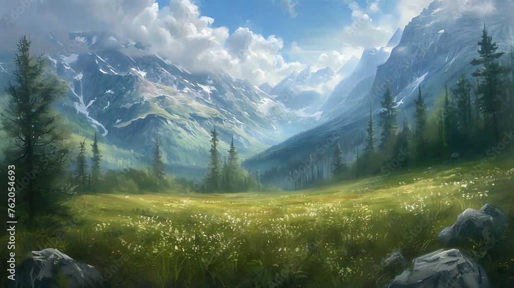 Alpine meadow in the mountains - obrazy, fototapety, plakaty 