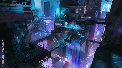 Futuristic cityscape in neon colors, ai-generated urban night. cyberpunk metropolis background with glowing lights. modern digital art concept illustration. AI