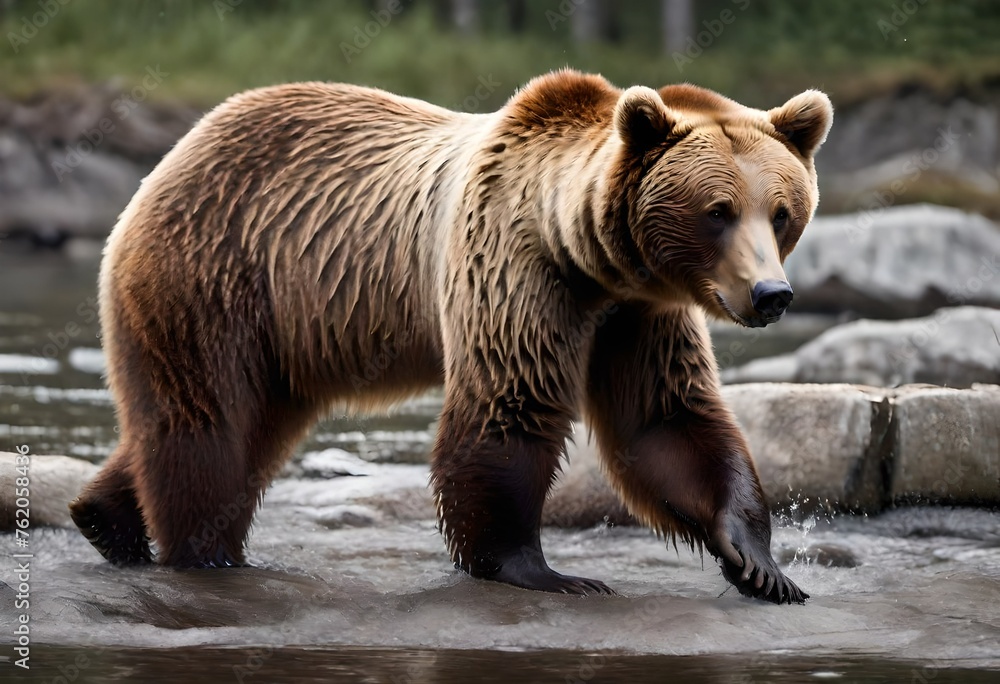 Obraz premium brown bear in water