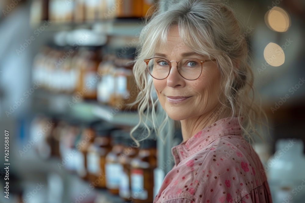 portrait of a middle-aged woman in her store on blurred background . small businesses concept.