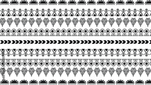 Tribal seamless pattern - aztec black signs on white background