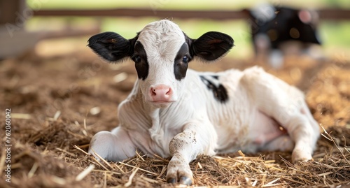 cute baby cow sitting in farm