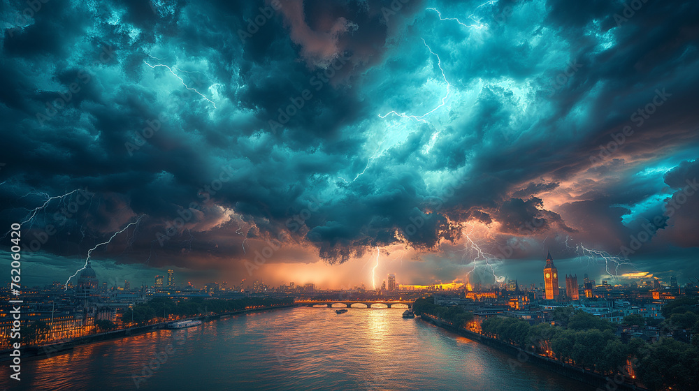 A stormy night in London. - obrazy, fototapety, plakaty 