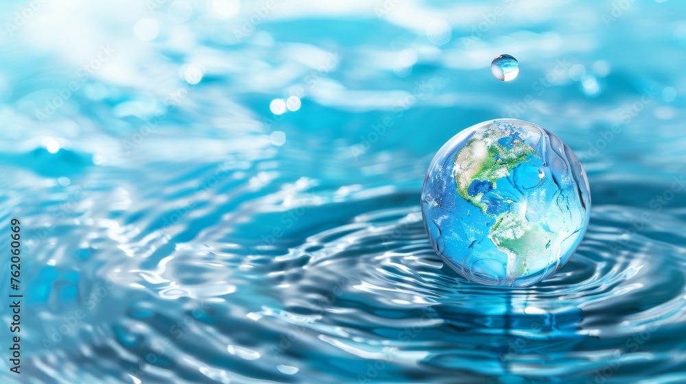 World Water Day concept with world in clean water drop on and fresh blue water ripples design, Environment save and ecology theme concept World Water Day concept with world in clean water drop on and fresh blue water ripples design, Environment save and ecology theme concept