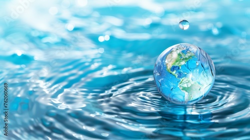 World Water Day concept with world in clean water drop on and fresh blue water ripples design, Environment save and ecology theme concept