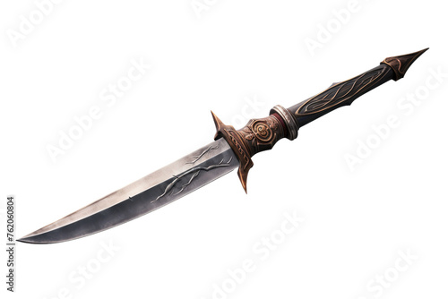 Large Knife With Decorative Handle on White Background. On a White or Clear Surface PNG Transparent Background.