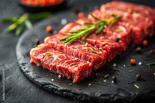 Mouth-watering beef slices with exotic sauce and black stone seasonings