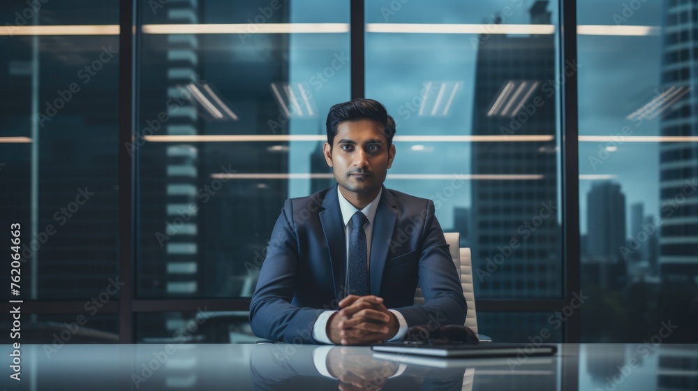 Fototapeta premium The Successful Businessman in his Office. Fictional character created by Generated AI. 