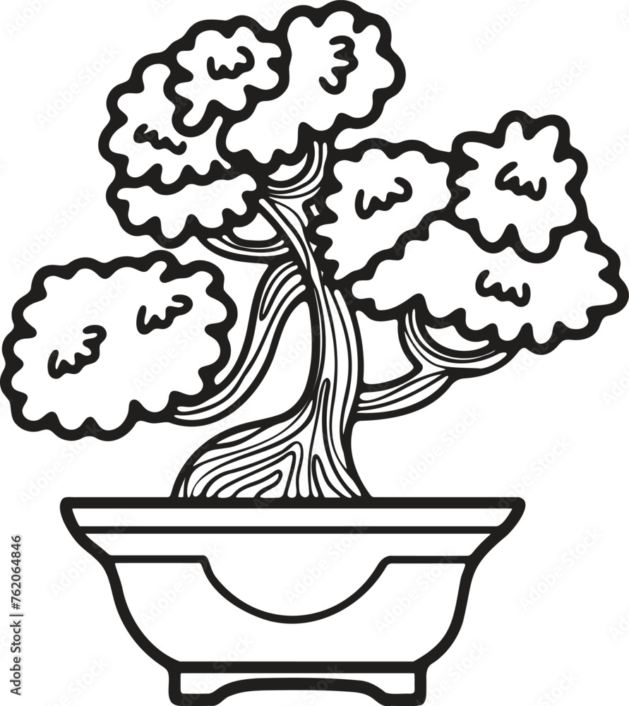 Fototapeta premium Hand Drawn Japanese and Chinese style bonsai trees in flat style