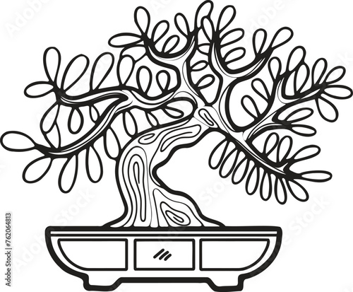 Hand Drawn Japanese and Chinese style bonsai trees in flat style