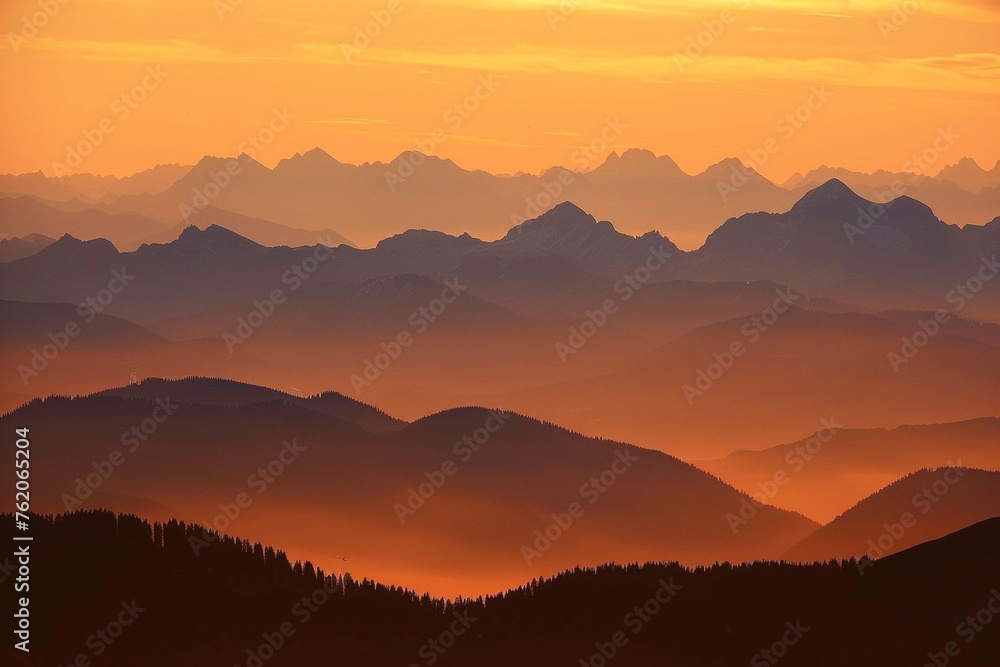illustration of orange asian mountain landscape 