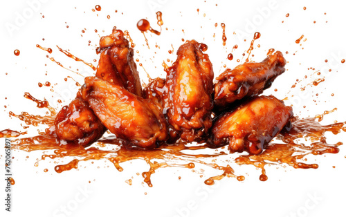 Pile of Chicken Wings Covered in Sauce. On a White or Clear Surface PNG Transparent Background.