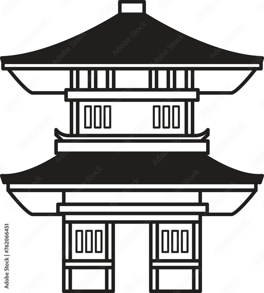 Hand Drawn Japanese and Chinese style pavilions or pagodas in flat style Hand Drawn Japanese and Chinese style pavilions or pagodas in flat style