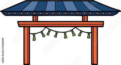 Hand Drawn Japanese and Chinese style pavilions or pagodas in flat style
