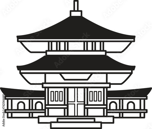 Hand Drawn Japanese and Chinese style pavilions or pagodas in flat style