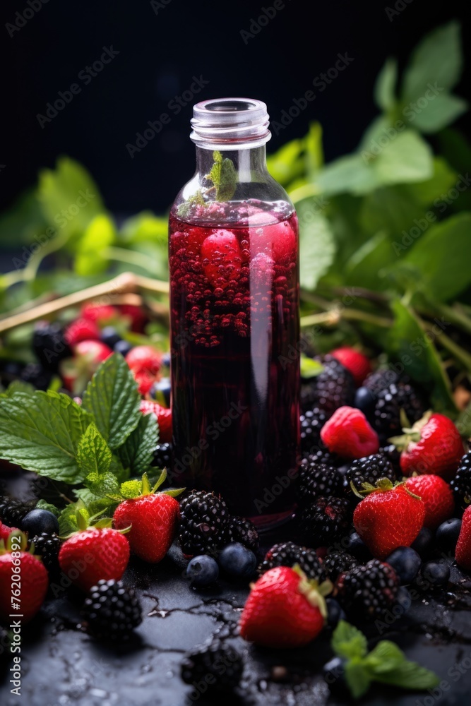 Strawberry Juice in a Bottle - Fresh Fruit & Vibrant Color Strawberry Juice in a Bottle - Fresh Fruit & Vibrant Color