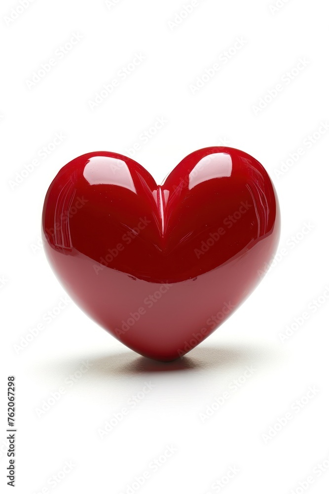 A red heart-shaped object placed on a white background