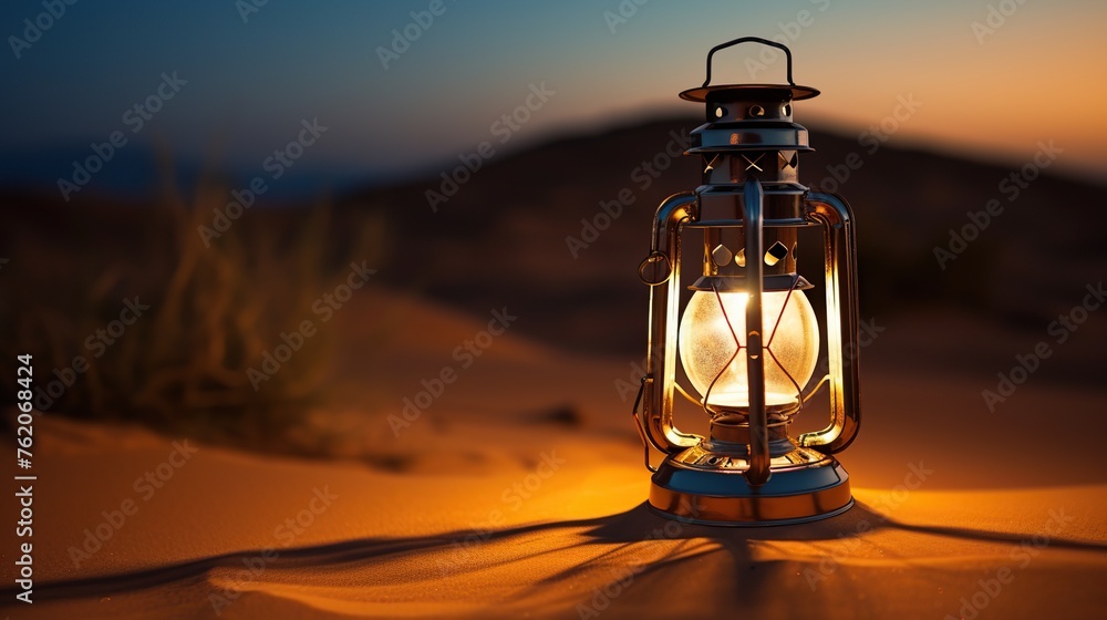 Lanterns in the desert with a serene atmosphere and beauty