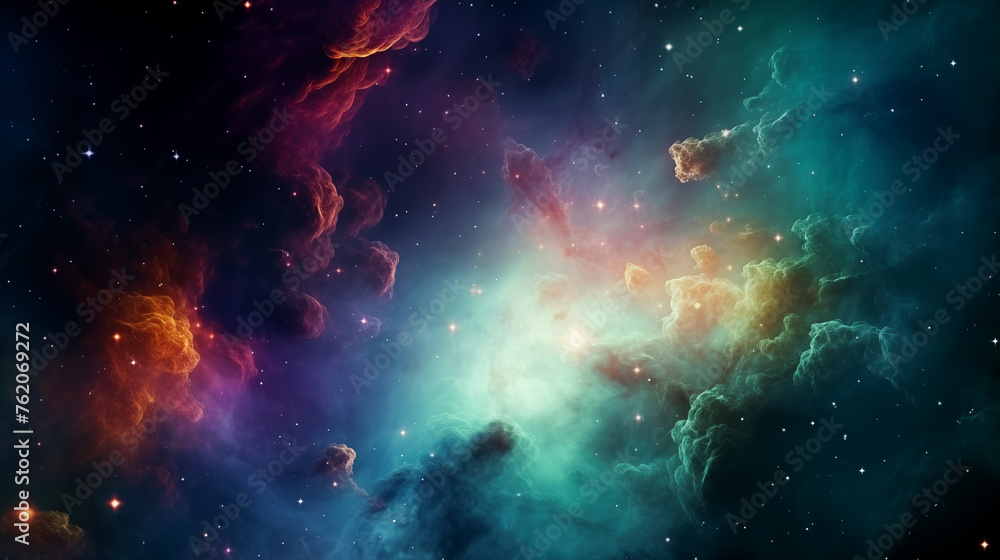 Galaxy exploration through outer space towards glowing milky way galaxy. glowing nebulae, clouds and stars field. Background Galaxy exploration through outer space towards glowing milky way galaxy. glowing nebulae, clouds and stars field. Background