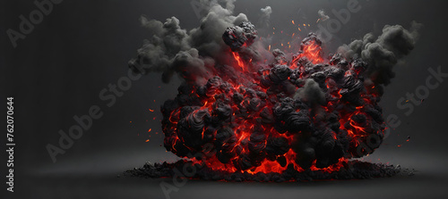 Multiple explosions with fire and smoke on a black background.Pile of cash on fire going up in smoke generative by ai..