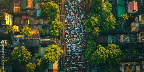 Bird's-eye view of People Celebrating at Eid-ul-Fitr Festival in Open-Air Setting
