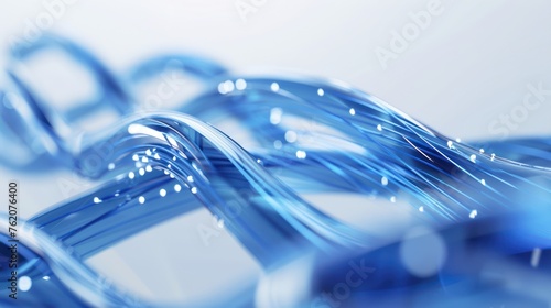 Abstract blue fiber optics background with light points, symbolizing high-speed data transmission and modern communication technology.
